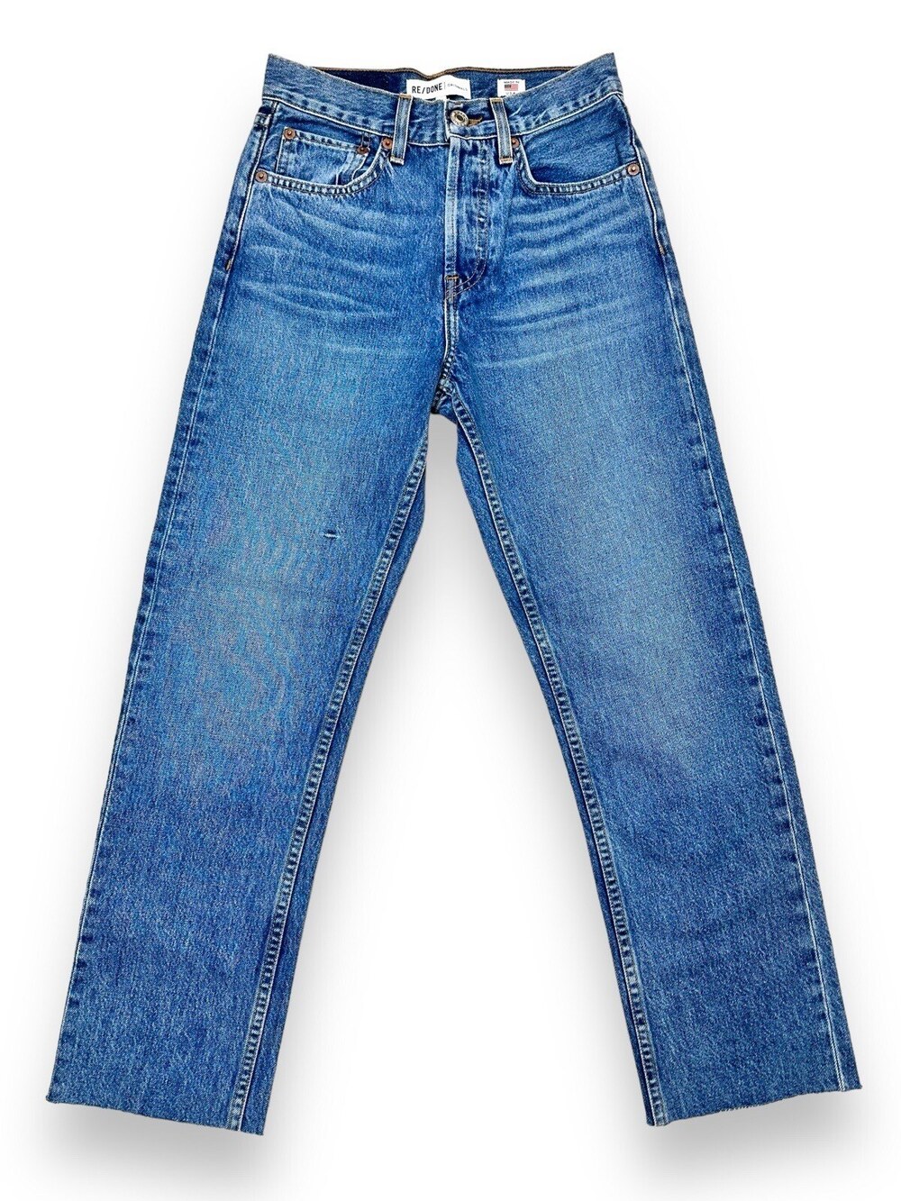 Re/Done High Rise Stove Pipe Jeans Women's 23 Medium Vain 56 Wash Blue $265